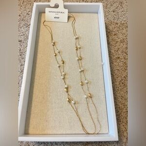 Banana Republic Gold & Pearl Long Layered Necklace